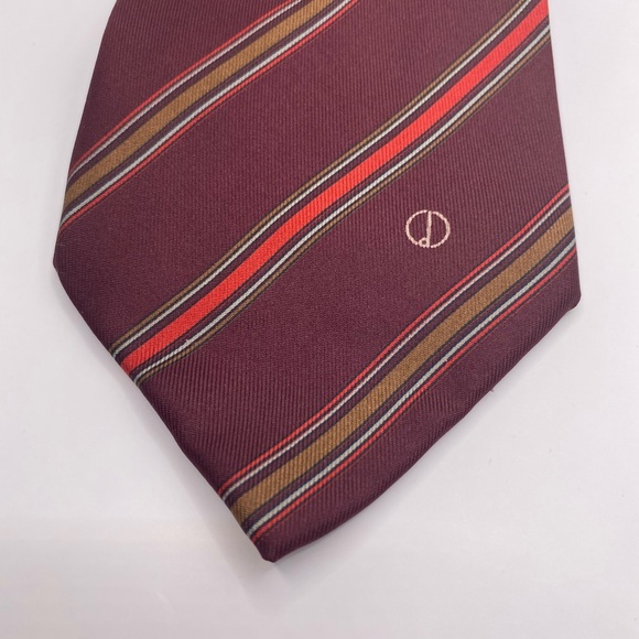 Dunhill Maroon Tie with Red and Brown Stripes - Picture 1 of 5